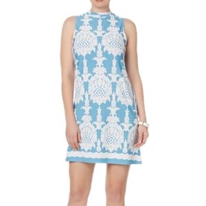 Tiana B Blue and White Shift Mini Dress Women's 10 Mock Neck Baroque Summer NWT